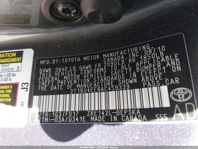 Продажа на аукционе авто 2010 Toyota Corolla S, vin: 2T1BU4EE8AC459339, номер лота: 46310938