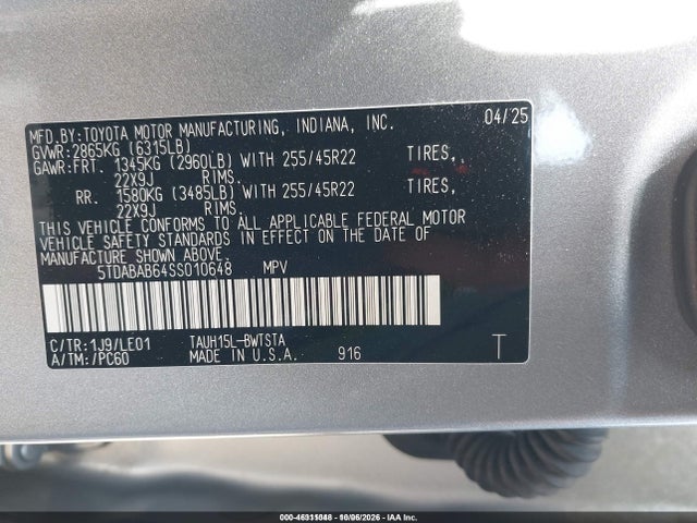 Auction sale of the 2025 Lexus Tx 500h F Sport Luxury, vin: 5TDABAB64SS010648, lot number: 46311048