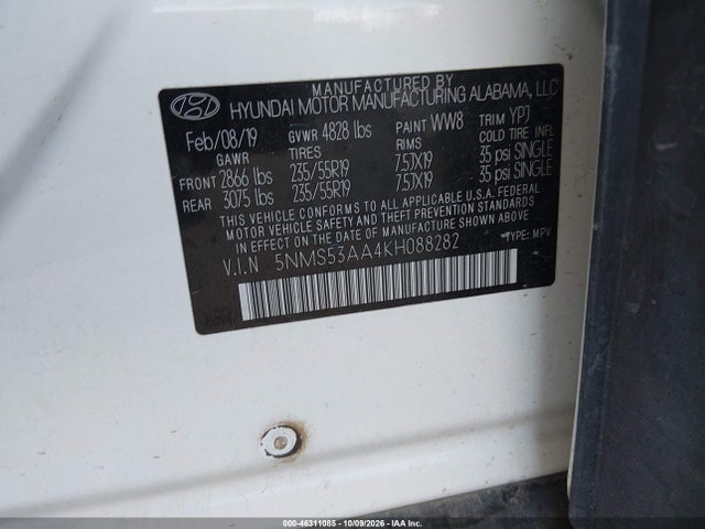 Продаж на аукціоні авто 2019 Hyundai Santa Fe Ultimate 2.0t, vin: 5NMS53AA4KH088282, номер лоту: 46311085