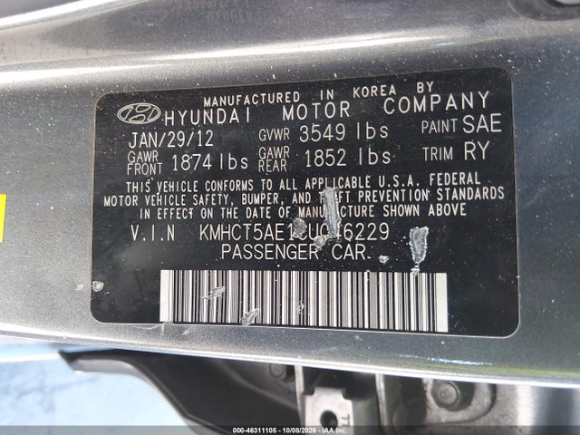 Продажа на аукционе авто 2012 Hyundai Accent Gs, vin: KMHCT5AE1CU046229, номер лота: 46311105