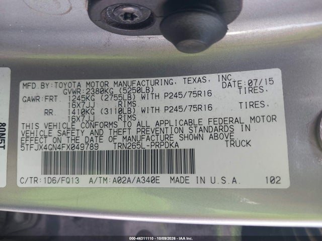 Продаж на аукціоні авто 2015 Toyota Tacoma Prerunner, vin: 5TFJX4GN4FX049789, номер лоту: 46311110