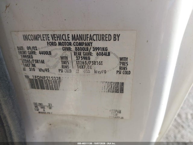 46311136 :رقم المزاد ، 1FDNF21S33EA66674 vin ، 2003 Ford F250 Super Duty مزاد بيع