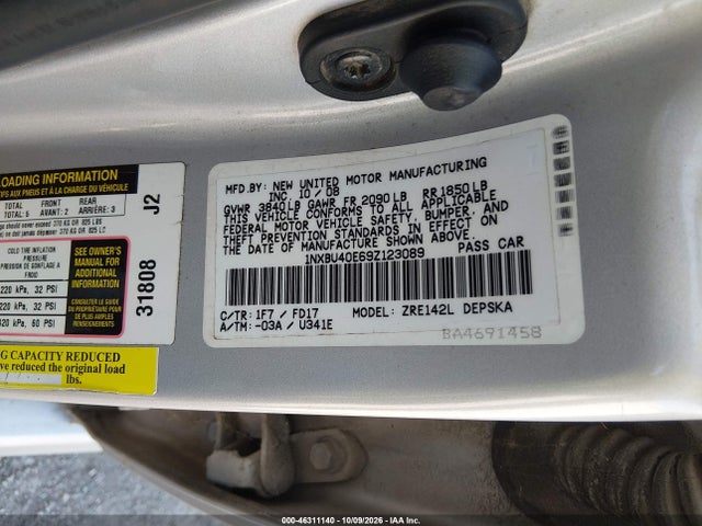 Aukcja sprzedaży 2009 Toyota Corolla S, vin: 1NXBU40E69Z123089, numer aukcji: 46311140