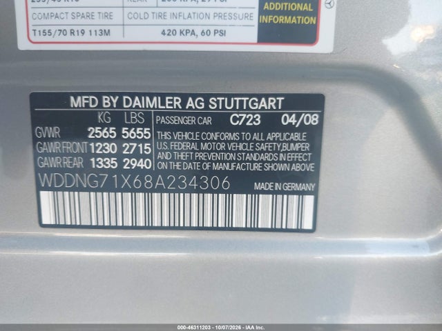 2008 Mercedes-benz S 550 მანქანა იყიდება აუქციონზე, vin: WDDNG71X68A234306, აუქციონის ნომერი: 46311203