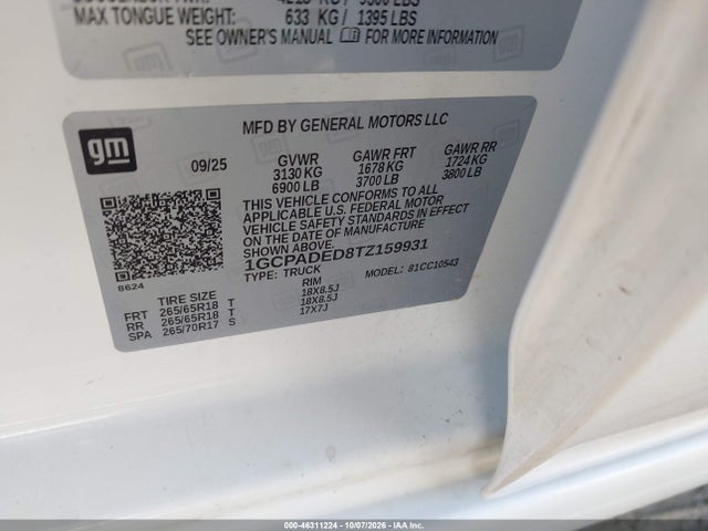 46311224 :رقم المزاد ، 1GCPADED8TZ159931 vin ، 2026 Chevrolet Silverado 1500 مزاد بيع
