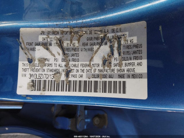 2016 Scion Ia მანქანა იყიდება აუქციონზე, vin: 3MYDLBZV7GY134881, აუქციონის ნომერი: 46311264
