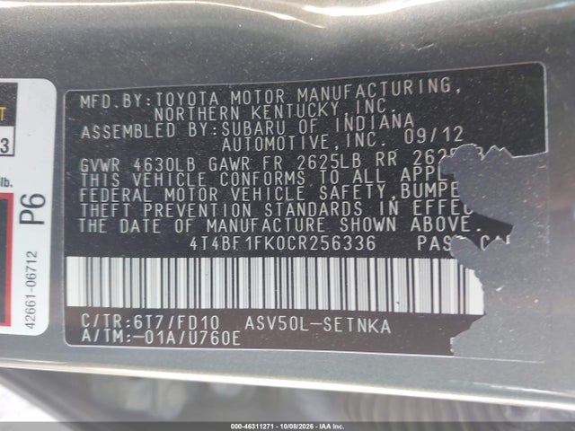 Aukcja sprzedaży 2012 Toyota Camry Le, vin: 4T4BF1FK0CR256336, numer aukcji: 46311271