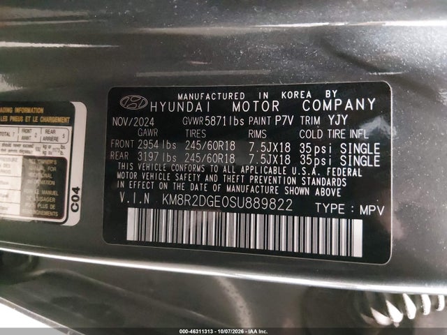 Продажа на аукционе авто 2025 Hyundai Palisade Sel, vin: KM8R2DGE0SU889822, номер лота: 46311313