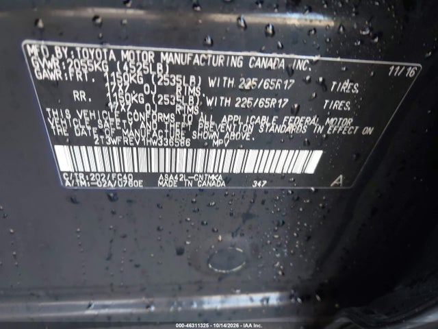 Aukcja sprzedaży 2017 Toyota Rav4 Xle, vin: 2T3WFREV1HW336586, numer aukcji: 46311325