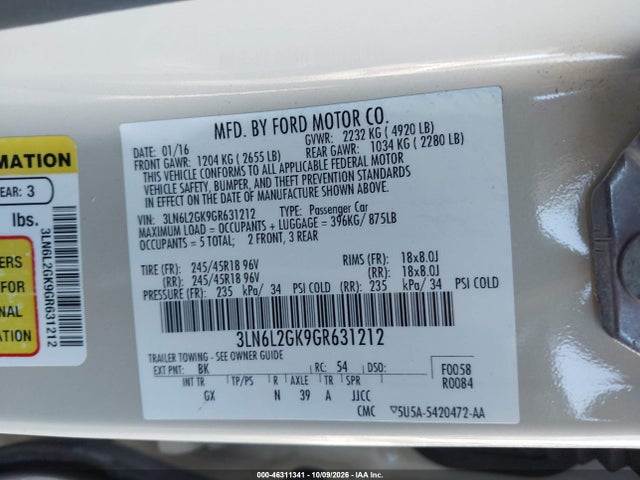 Lincoln MKZ 2016 3LN6L2GK9GR631212 Image 9