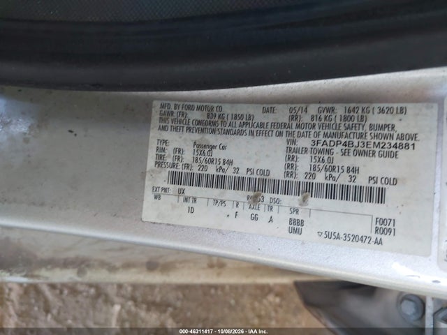Aukcja sprzedaży 2014 Ford Fiesta Se, vin: 3FADP4BJ3EM234881, numer aukcji: 46311417