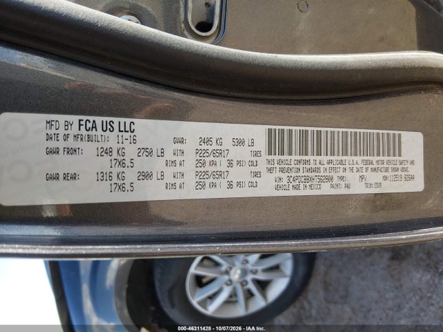 Продаж на аукціоні авто 2017 Dodge Journey Sxt, vin: 3C4PDCBBXHT562800, номер лоту: 46311428
