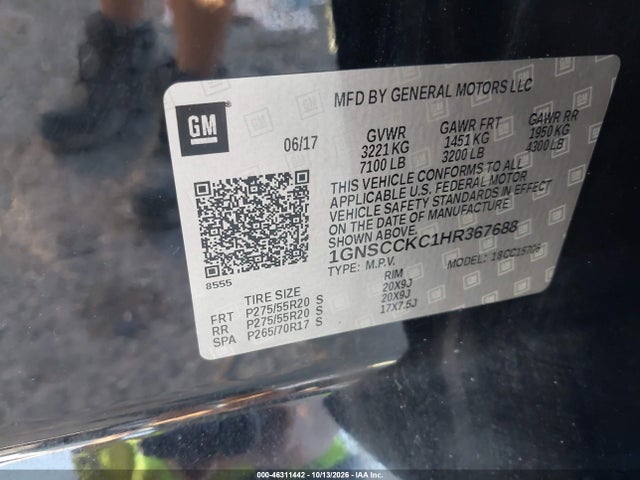 Продажа на аукционе авто 2017 Chevrolet Tahoe Premier, vin: 1GNSCCKC1HR367688, номер лота: 46311442