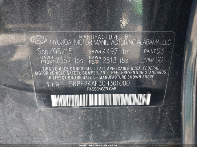 Aukcja sprzedaży 2016 Hyundai Sonata Se, vin: 5NPE24AF3GH301000, numer aukcji: 46311460