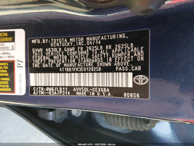 Продажа на аукционе авто 2014 Toyota Camry Hybrid Xle, vin: 4T1BD1FK3EU129258, номер лота: 46311475