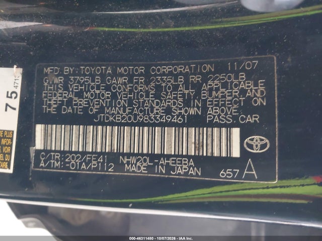 Aukcja sprzedaży 2008 Toyota Prius, vin: JTDKB20U983349461, numer aukcji: 46311480