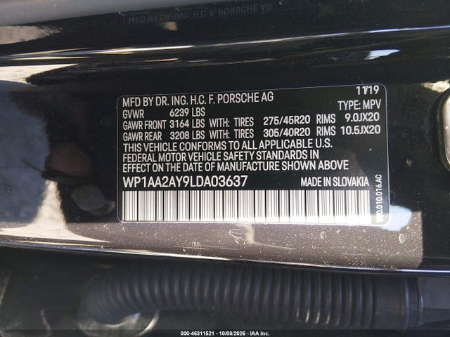 46311521 :رقم المزاد ، WP1AA2AY9LDA03637 vin ، 2020 Porsche Cayenne مزاد بيع