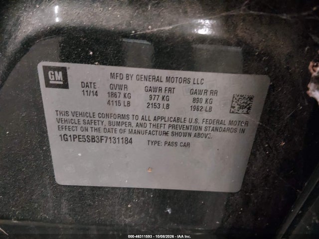 Продаж на аукціоні авто 2015 Chevrolet Cruze 2lt Auto, vin: 1G1PE5SB3F7131184, номер лоту: 46311593