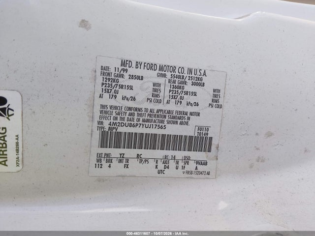 Продажа на аукционе авто 2000 Mercury Mountaineer, vin: 4M2DU86P7YUJ17565, номер лота: 46311607