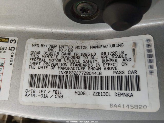 Aukcja sprzedaży 2007 Toyota Corolla Le, vin: 1NXBR32E77Z804416, numer aukcji: 46311662