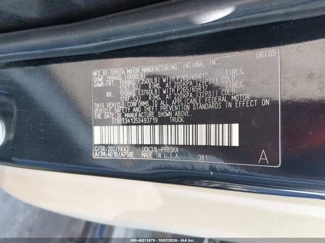 Aukcja sprzedaży 2005 Toyota Tundra Sr5 V8, vin: 5TBET34135S493719, numer aukcji: 46311679