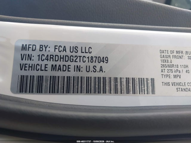 Aukcja sprzedaży 2026 Dodge Durango Gt Rwd, vin: 1C4RDHDG2TC187049, numer aukcji: 46311737