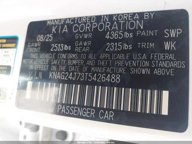 Продажа на аукционе авто 2026 Kia K5 Lxs Fwd, vin: KNAG24J73T5426488, номер лота: 46311750