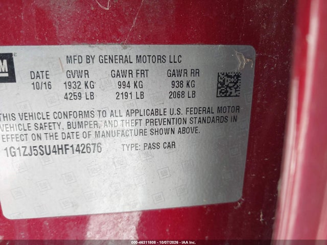 Продажа на аукционе авто 2017 Chevrolet Malibu Hybrid, vin: 1G1ZJ5SU4HF142676, номер лота: 46311808