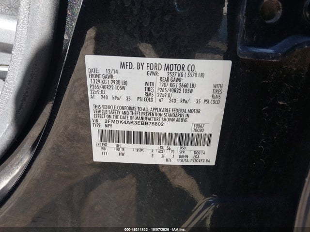 Продажа на аукционе авто 2014 Ford Edge Sport, vin: 2FMDK4AK3EBB75802, номер лота: 46311832