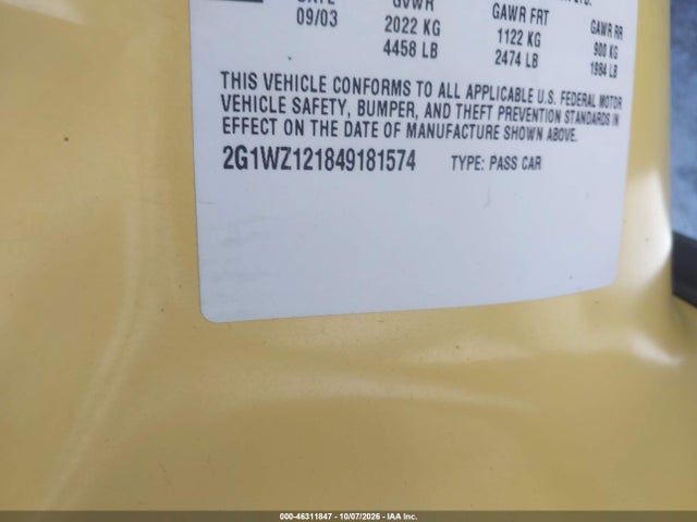46311847 :رقم المزاد ، 2G1WZ121849181574 vin ، 2004 Chevrolet Monte Carlo Supercharged Ss مزاد بيع