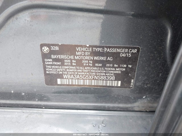 46311853 :رقم المزاد ، WBA3A5G5XFNS88398 vin ، 2015 Bmw 328i مزاد بيع