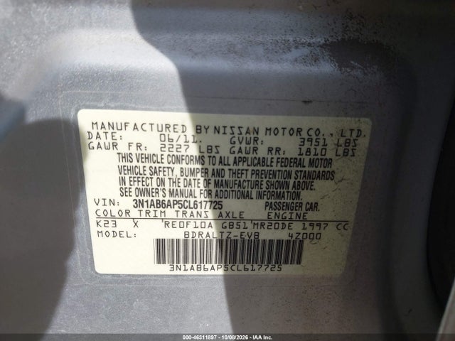 Aukcja sprzedaży 2012 Nissan Sentra 2.0 Sr, vin: 3N1AB6AP5CL617725, numer aukcji: 46311897
