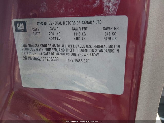 Продажа на аукционе авто 2007 Buick Lacrosse Cxl, vin: 2G4WD582171206309, номер лота: 46311908