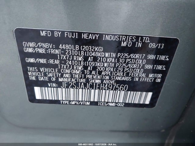 46311952 :رقم المزاد ، JF2SJAJC1EH497560 vin ، 2014 Subaru Forester 2.5i Limited مزاد بيع