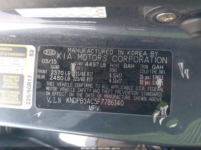 Продаж на аукціоні авто 2015 Kia Sportage Lx, vin: KNDPB3AC5F7786140, номер лоту: 46311961