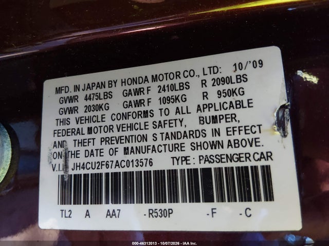 Aukcja sprzedaży 2010 Acura Tsx 2.4, vin: JH4CU2F67AC013576, numer aukcji: 46312013