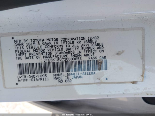 Aukcja sprzedaży 2003 Toyota Prius, vin: JT2BK18U730080653, numer aukcji: 46312035