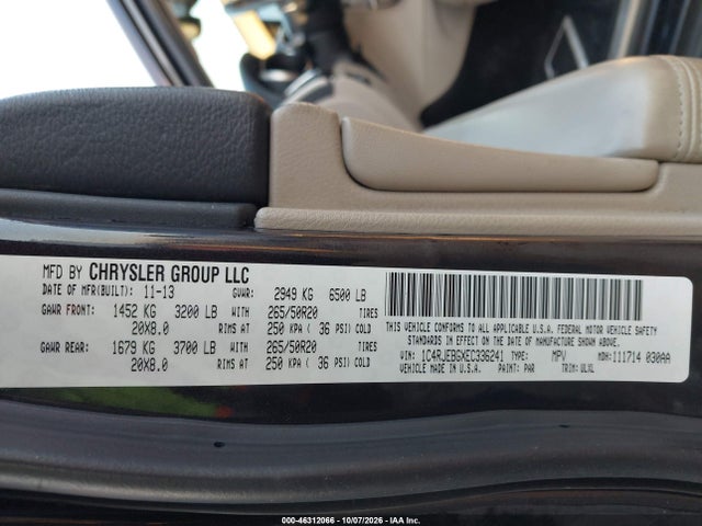 Aukcja sprzedaży 2014 Jeep Grand Cherokee Limited, vin: 1C4RJEBGXEC336241, numer aukcji: 46312066