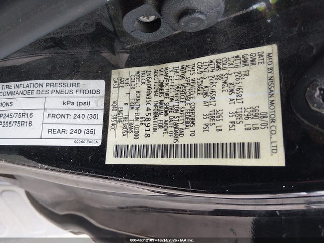 Aukcja sprzedaży 2005 Nissan Frontier Le, vin: 1N6AD06W95C458918, numer aukcji: 46312109