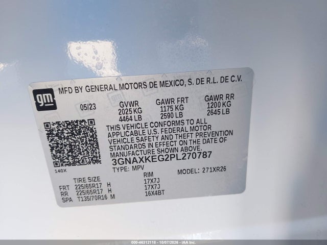 Aukcja sprzedaży 2023 Chevrolet Equinox Fwd Lt, vin: 3GNAXKEG2PL270787, numer aukcji: 46312118