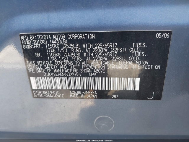 2006 Toyota Rav4 მანქანა იყიდება აუქციონზე, vin: JTMZD33V465022793, აუქციონის ნომერი: 46312128