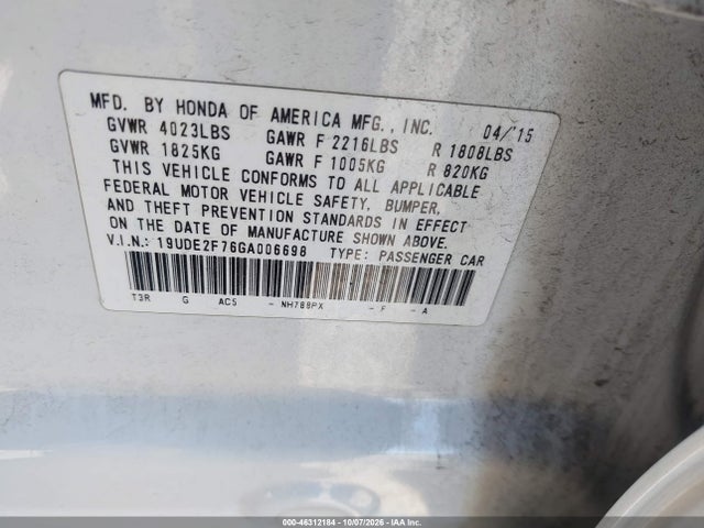 46312184 :رقم المزاد ، 19UDE2F76GA006698 vin ، 2016 Acura Ilx Premium Package/technology Plus Package مزاد بيع