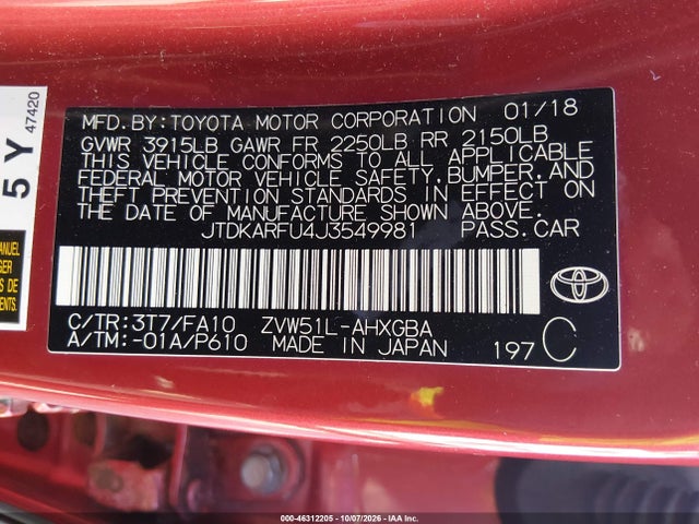 Toyota Prius Three 2018 JTDKARFU4J3549981 Image 9