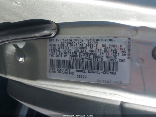 Aukcja sprzedaży 2000 Toyota Camry Le, vin: 4T1BG22K7YU618642, numer aukcji: 46312236