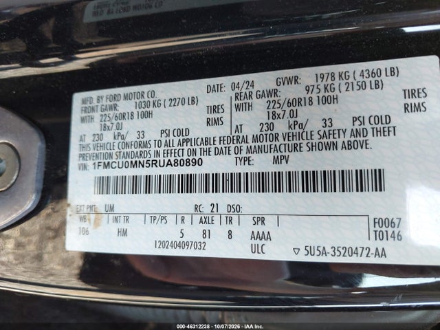 Aukcja sprzedaży 2024 Ford Escape St-line, vin: 1FMCU0MN5RUA80890, numer aukcji: 46312238