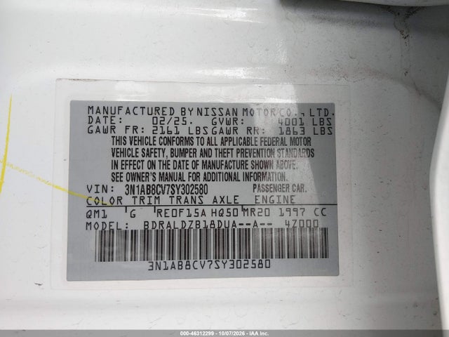 3N1AB8CV7SY302580 Nissan SENTRA SV