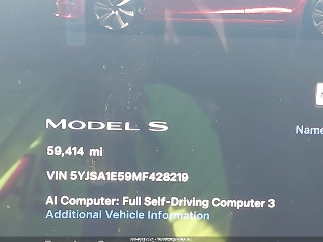 2021 Tesla Model S Long Range Dual Motor All-wheel Drive მანქანა იყიდება აუქციონზე, vin: 5YJSA1E59MF428219, აუქციონის ნომერი: 46312321