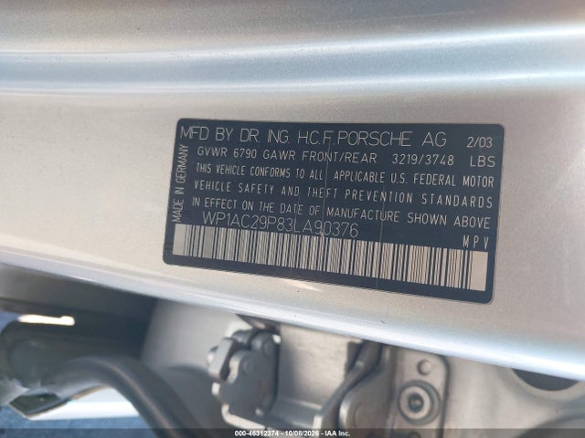 2003 Porsche Cayenne Turbo მანქანა იყიდება აუქციონზე, vin: WP1AC29P83LA90376, აუქციონის ნომერი: 46312374