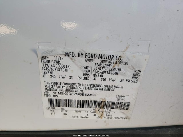Продаж на аукціоні авто 2016 Ford Explorer Xlt, vin: 1FM5K8D82GGB62398, номер лоту: 46312430