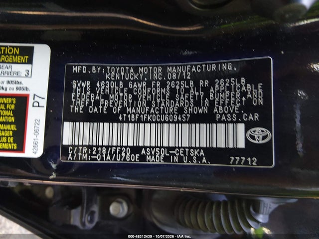 Продаж на аукціоні авто 2012 Toyota Camry Se, vin: 4T1BF1FK0CU609457, номер лоту: 46312439